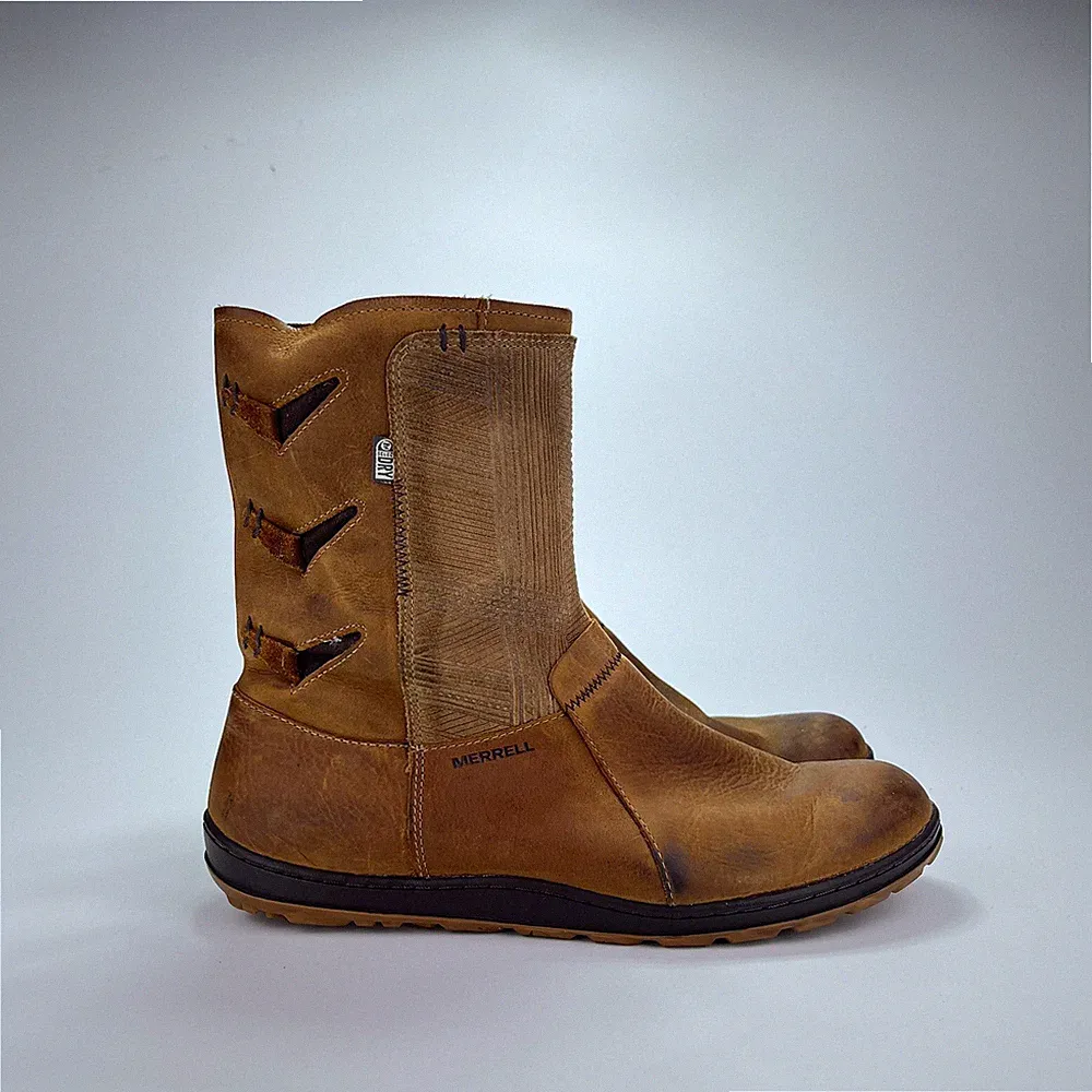 Merrell Tan Brown Leather High Boots Outdoor All Day Hiking Shoes Women Size 10