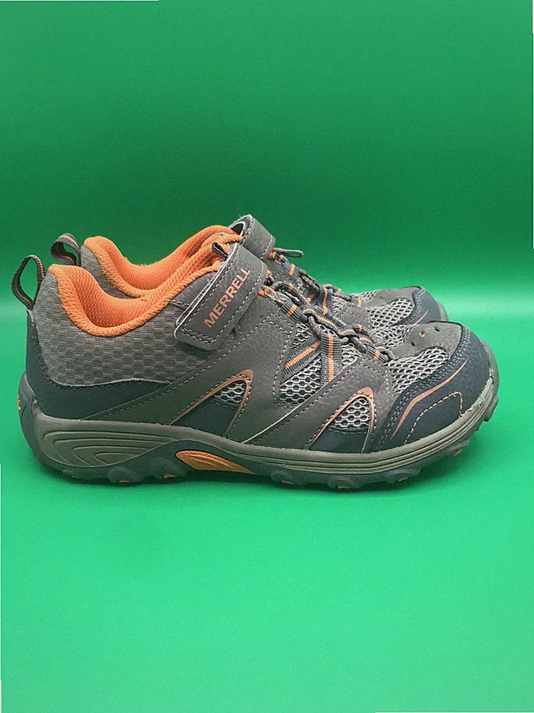 Merrell Trail Chaser Hook & Loop Leather Hiking Shoes Sneakers Brown Kids SZ 3.5