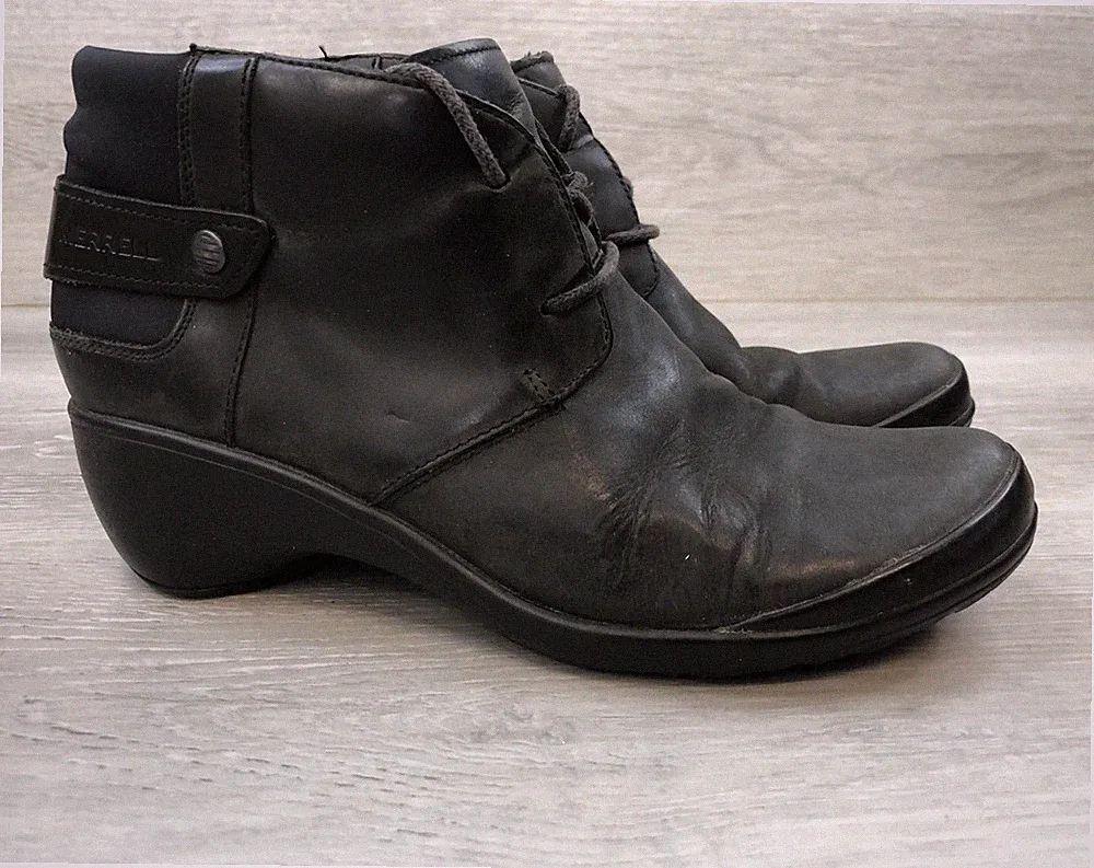 Merrell Veranda Women's Boots Black Leather 8 Trail Outdoor Lace Up Hiking Shoes