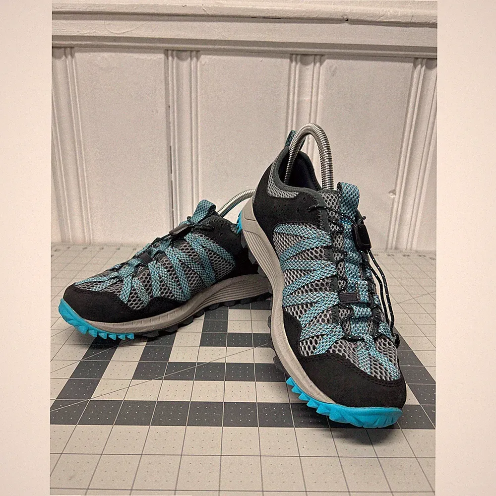 Merrell Wildwood Aerosport Womens 8 Black Blue Hiking Shoes Unisex Mens Bungee