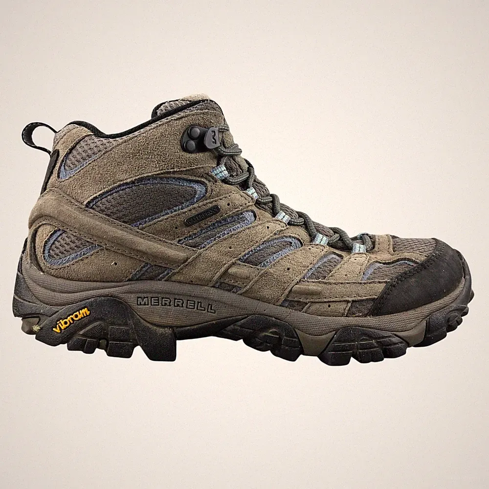 Merrell Women's Size 9.5 Moab 2 Mid Grey Leather Vibram Waterproof Hiking Boots