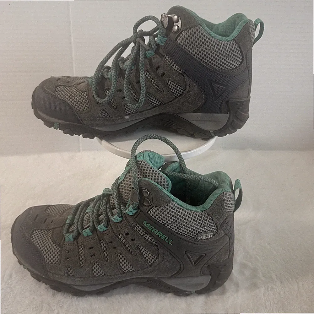 Merrell Women’s Waterproof Accentor 2Hiking Boots Gray Teal Mid Trail Shoes 6.5