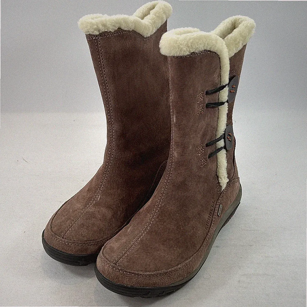 Merrell Yarra Waterproof Boots Women’s Sz 6 PolarTec 200G Insulation Brown Suede