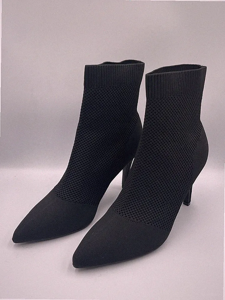 MIA McKinley Boots Womens 8.5M Black Knit Pointed Toe Stiletto Heel Dress Bootie