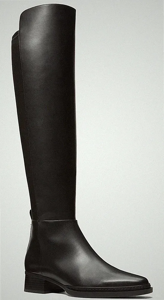 Michael Kors Lex Boot Tall Wide Calf Black Gold Side Zip Size 7