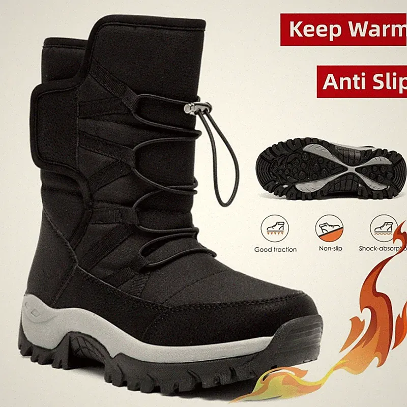 Mid Calf Snow Boots Winter Outdoor Non-slip Slip on Faux Fur Lined Warm Shoes US