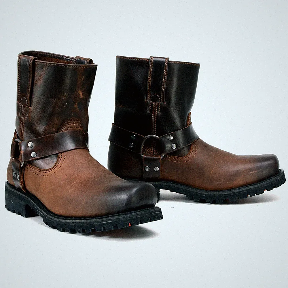 Milwaukee Leather 9008 Mens Two-Tone Full Grain Leather Pull-On Motorcycle Boots