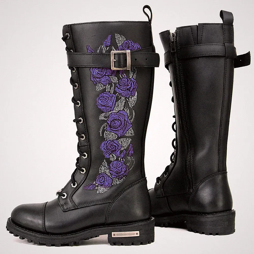Milwaukee Leather 9357 Purple Embroidered 14'' Tall Motorcycle Boots High-Rise