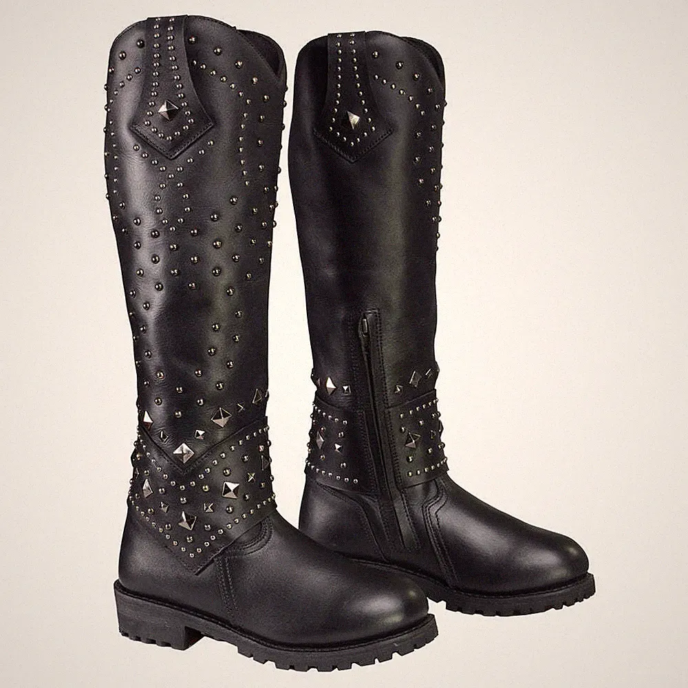 Milwaukee Leather 9371 Women's Black 18" Western Style Motorcycle Rider Boots