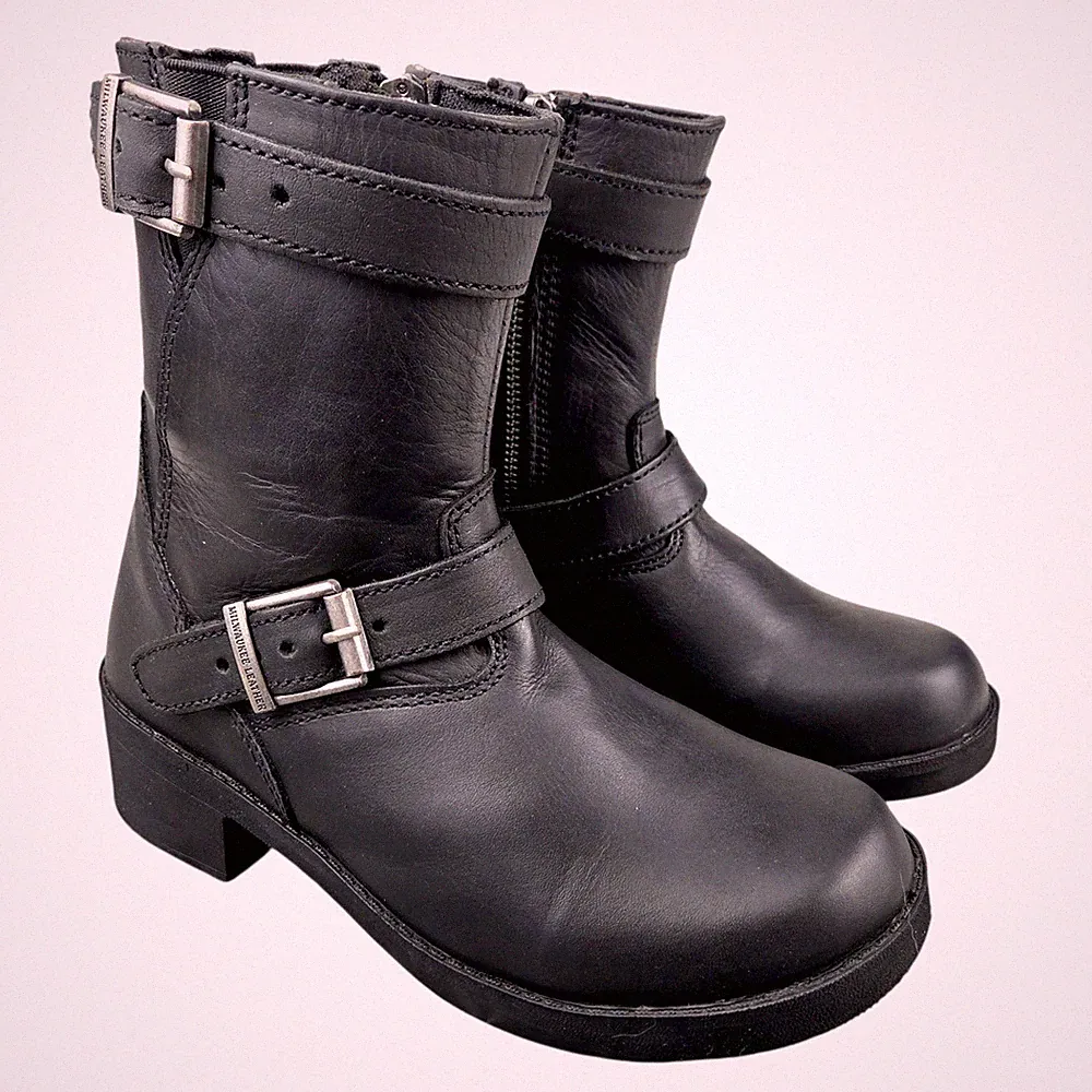 Milwaukee Leather MBK 9290 Classic Engineer Style Biker Boots Black Kids US 2.5