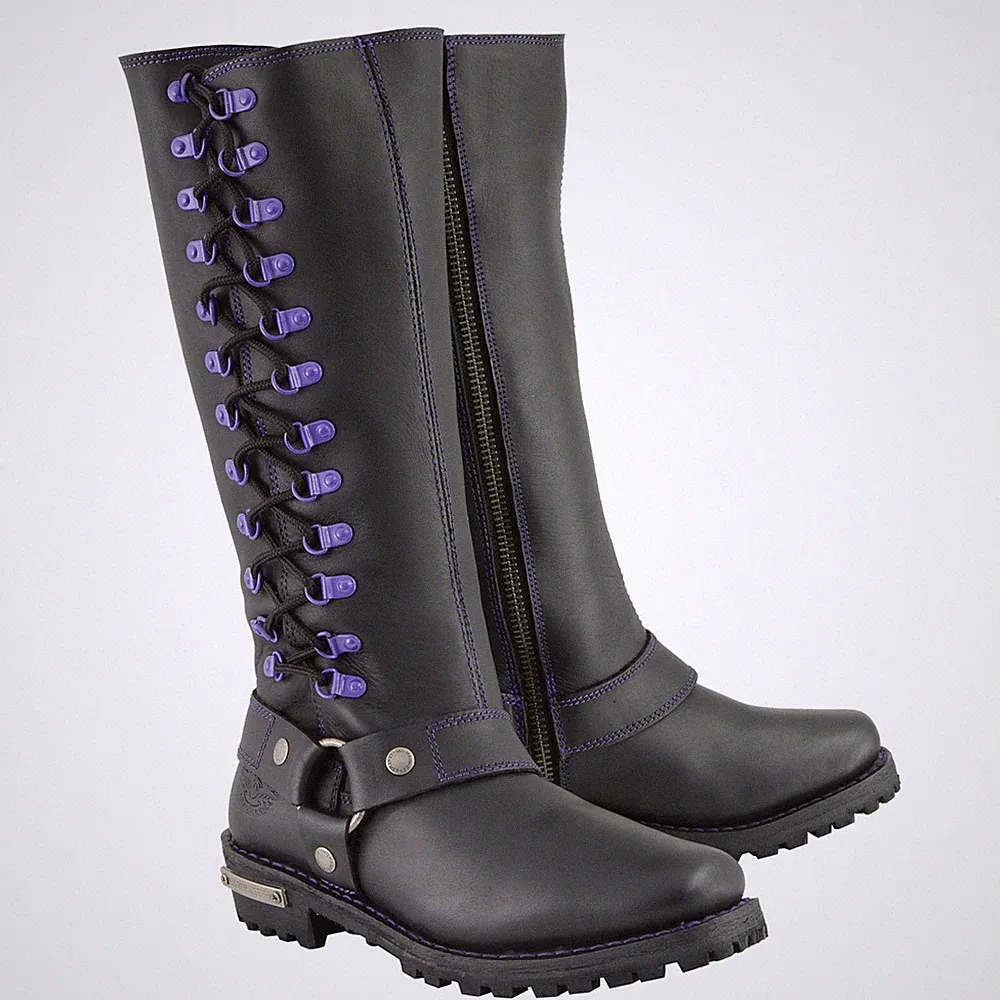 Milwaukee Leather MBL9366 Ladies "PURPLE" Laced Classic Motorcycle Harness Boot
