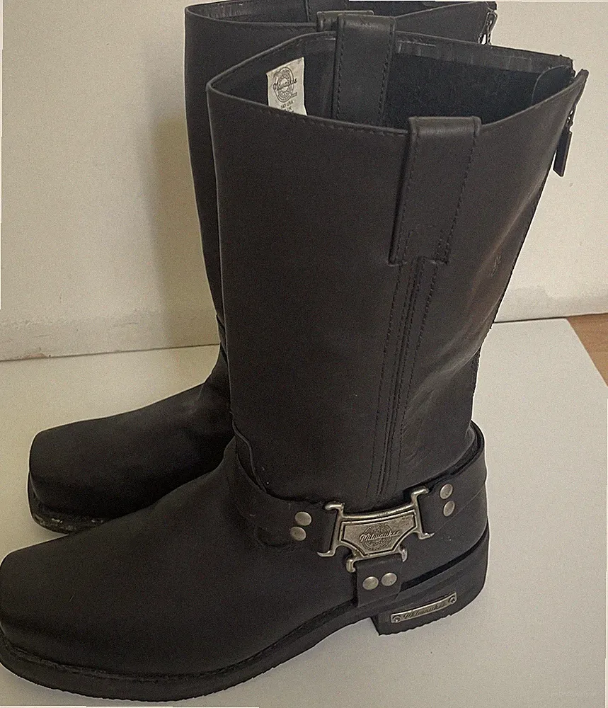 Milwaukee MB410 Harness Motorcycle Boots Men 14D Black Leather Biker Rugged