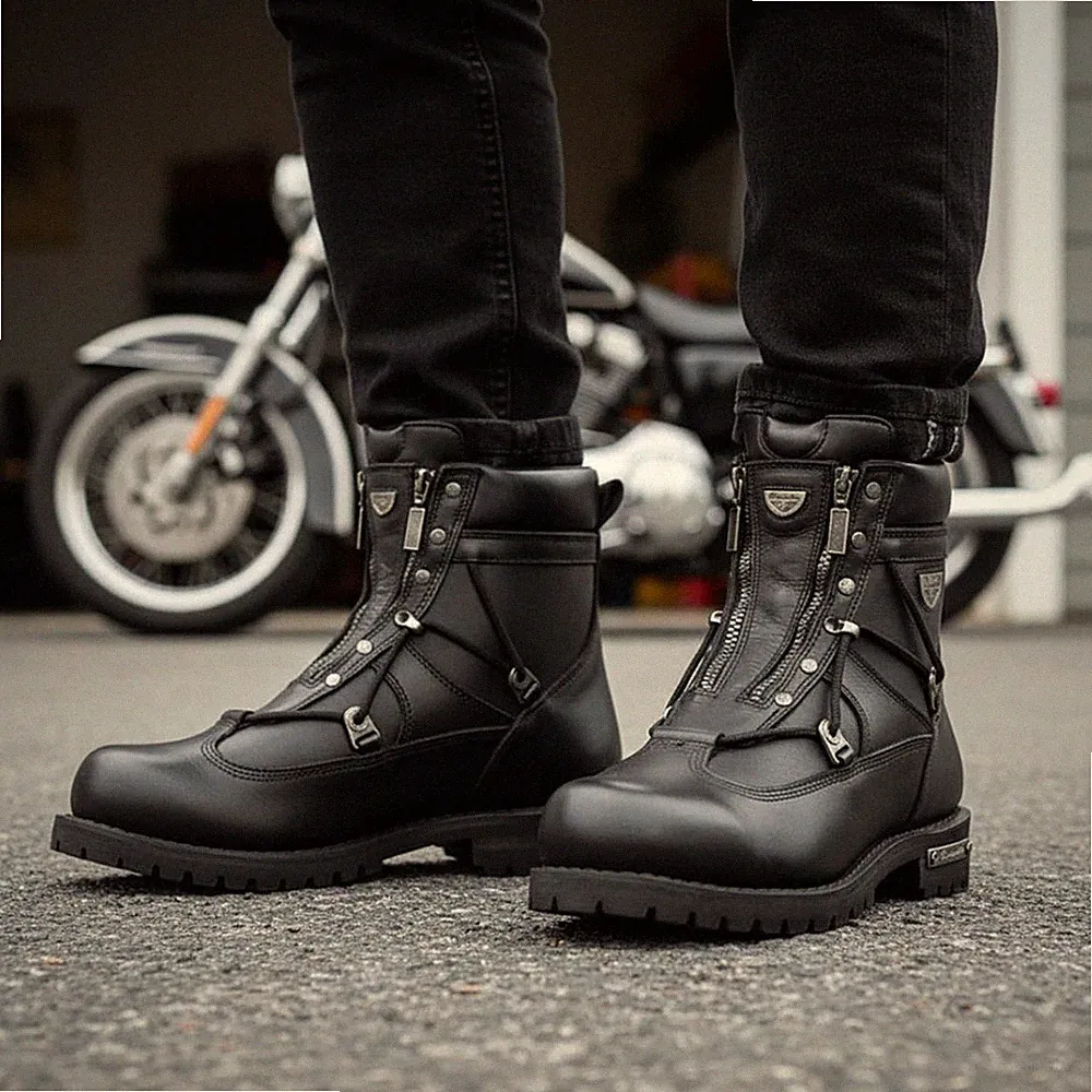 Milwaukee Motorcycle Boots Black MB440 Throttle Leather size 9.5D