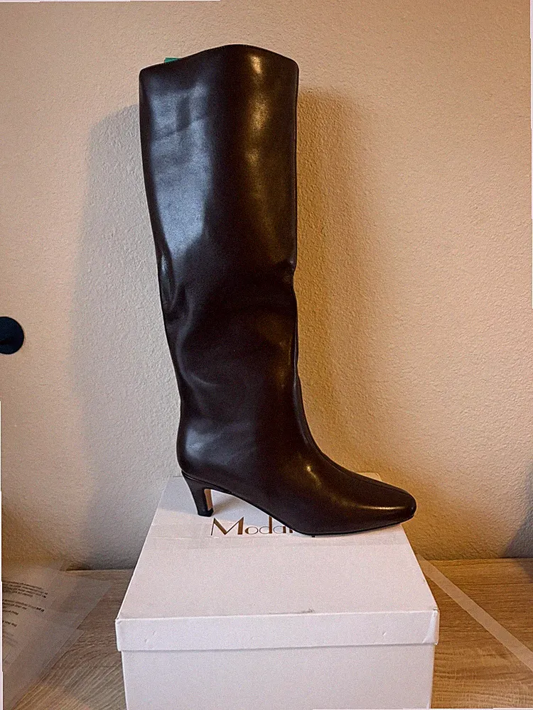 Modatope Tall Boots Womens US 8 Dark Brown Kitten Heel Square Toe Knee High