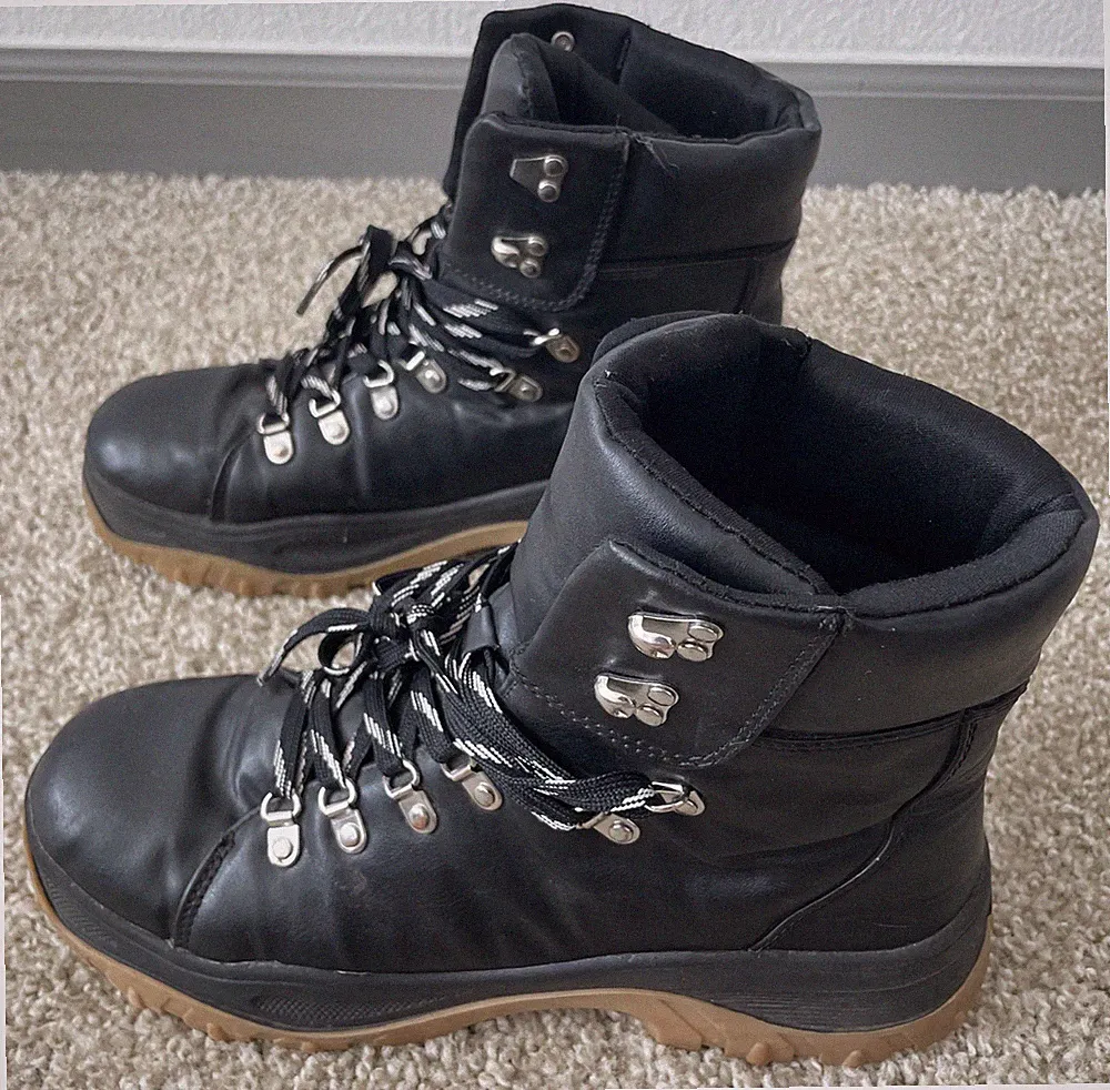 Monki High Top Black Leather Hiking Boots Womens 41 / US 10.5