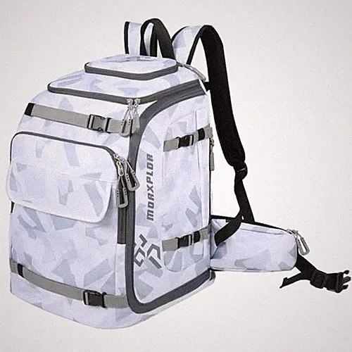 MORXPLOR Ski Boot Bag - 65L Padded, Waterproof Ski Travel Backpack White Camo