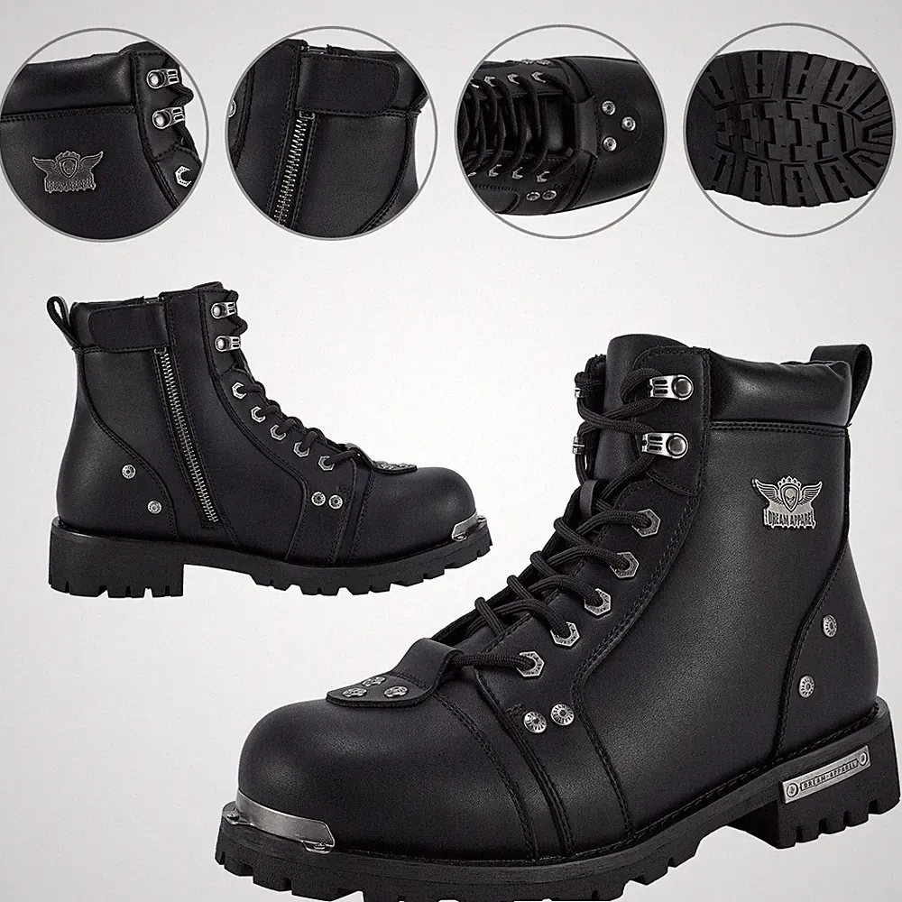 Premium Motorcycle Boots Leather Combat Boots For Men Biker Boots with Lace-Up
