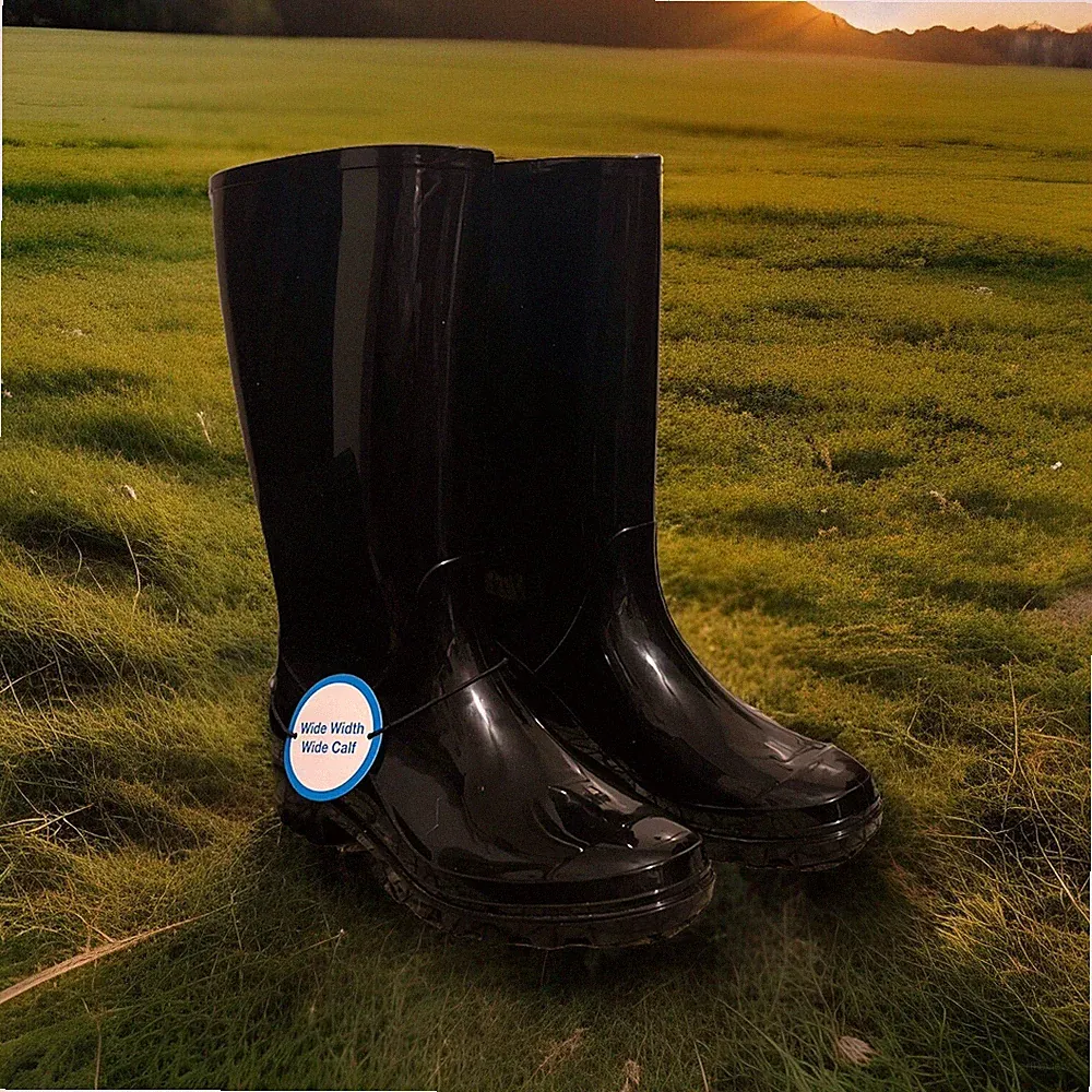 Mud Boots Black Women Size 6 Wide Calf Gardening Rain Boots -Time & Tru