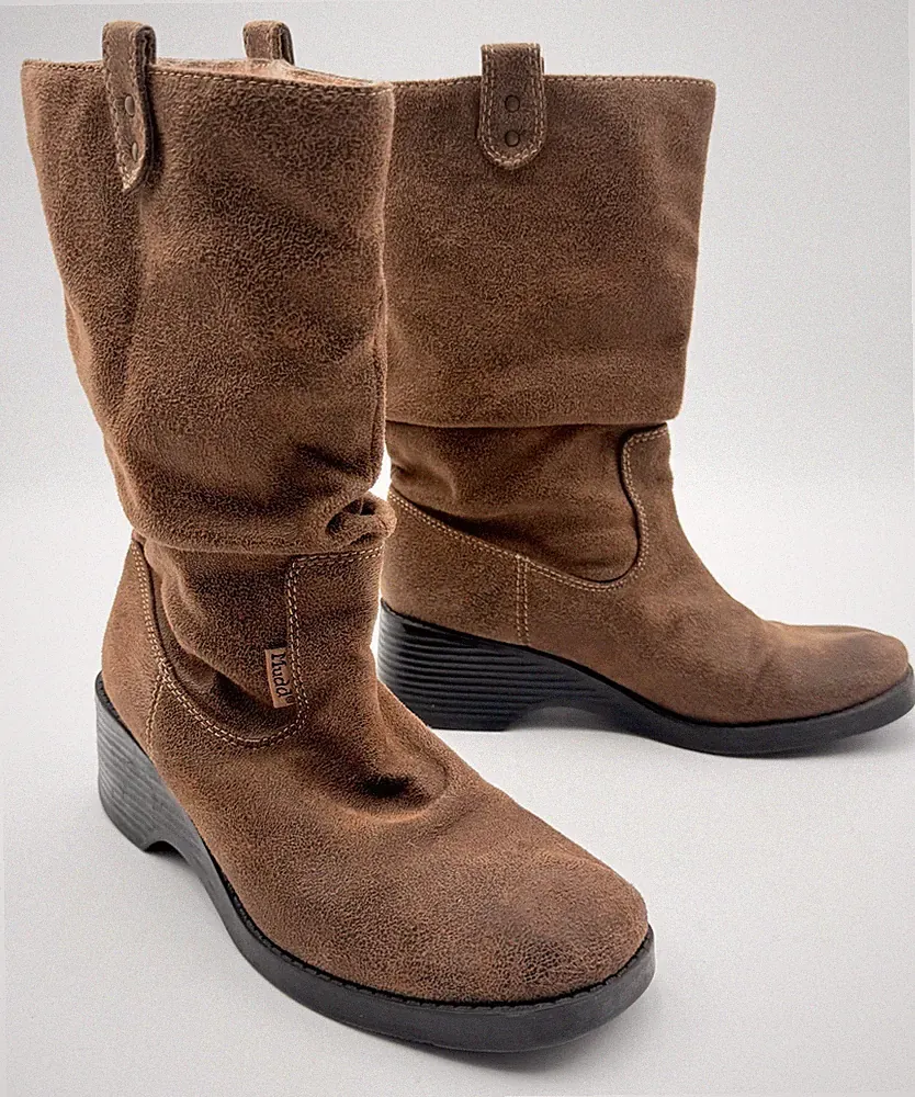 Mudd Brown Mid-Calf Faux Vegan Leather Boots - Womens 7 (by measurement-no tag)