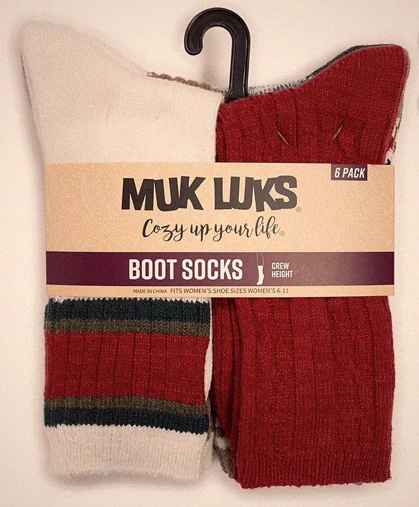 Muk Luks 6-Pack of Crew Height Cozy Women's Boot Socks for shoe size 6-11
