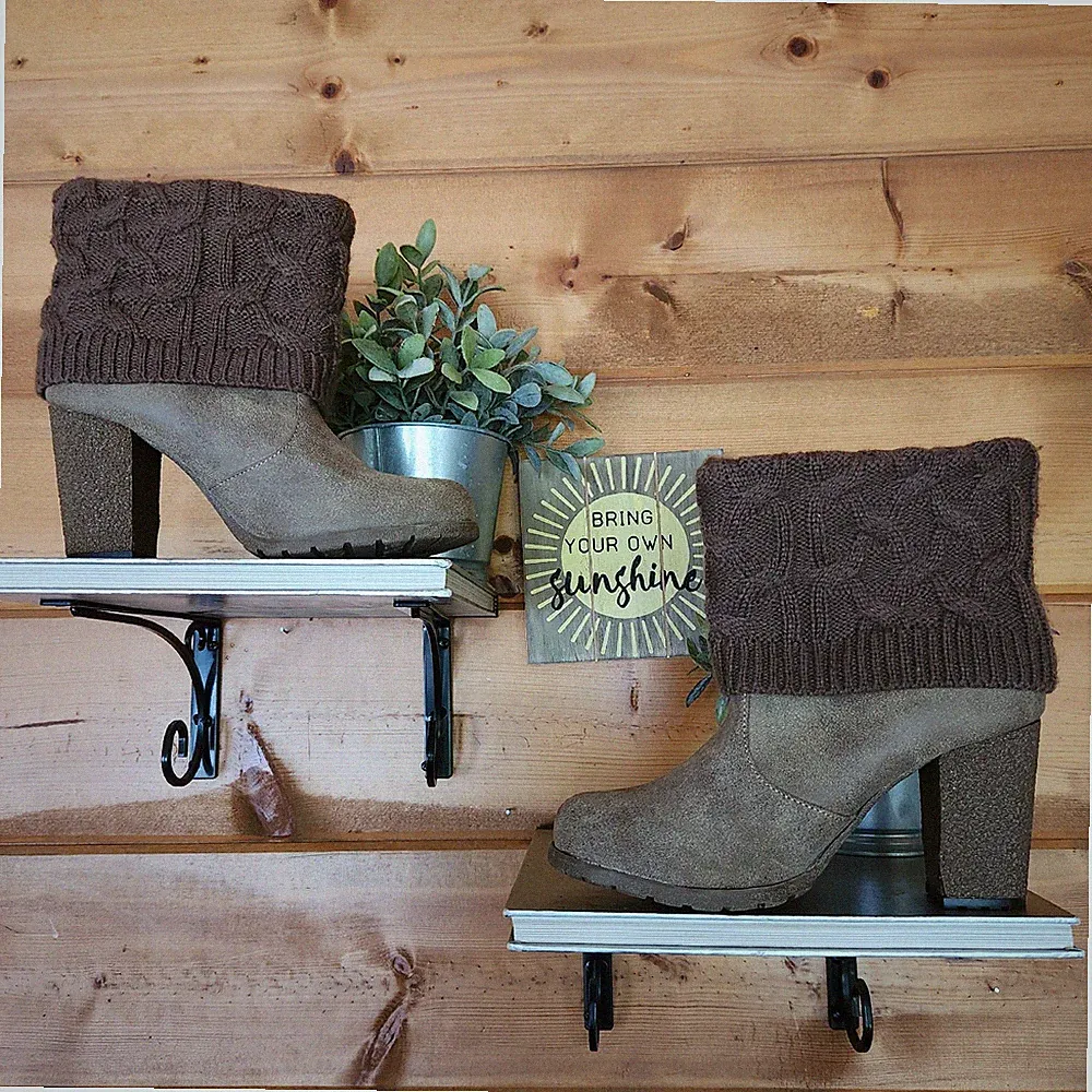 Muk Luks Chris Block Heel Brown Chunky Knit Sweater Cuff Shoe Ankle Booties Sz 8