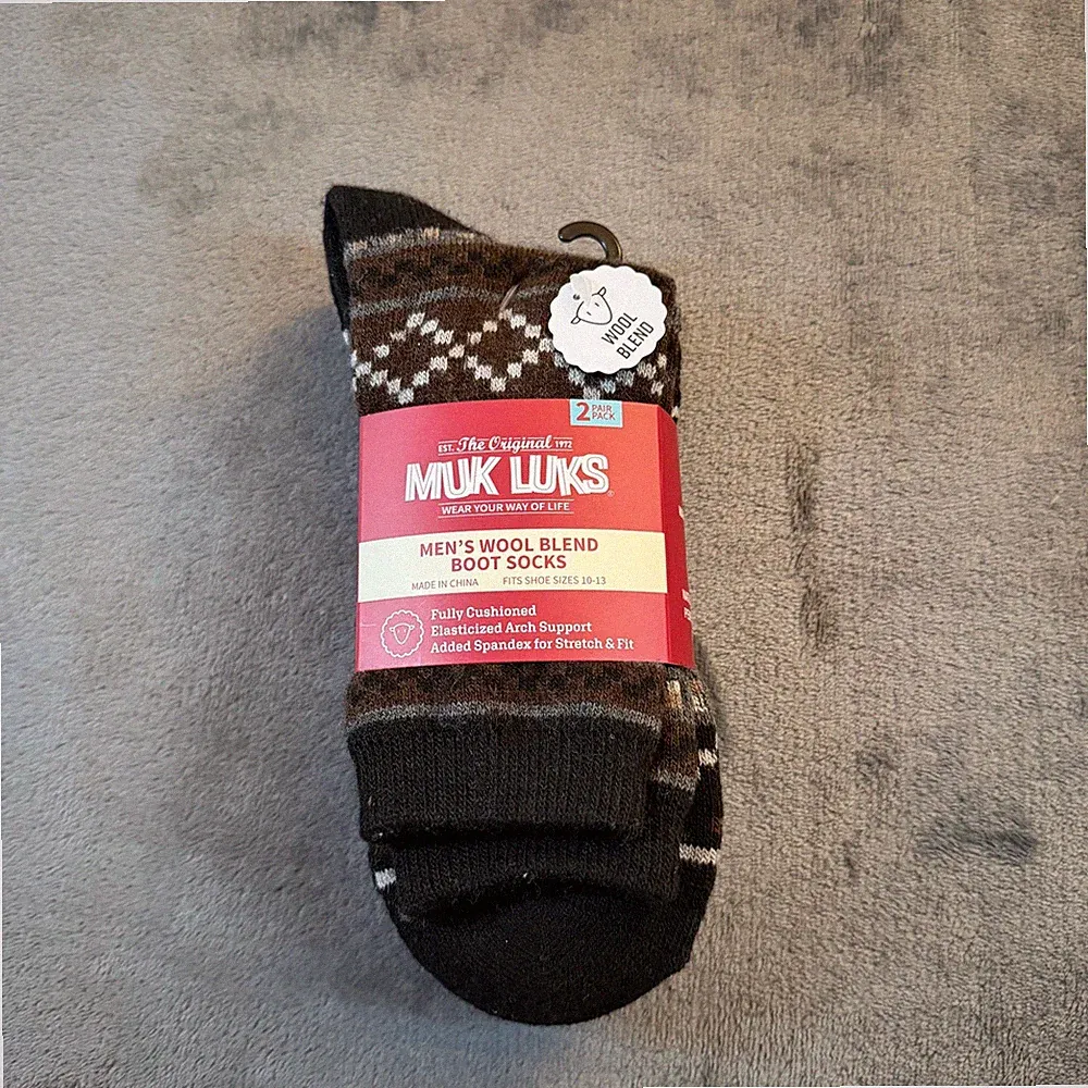Muk Luks Mens Wool Blend Boot Socks 2 Pair Pack Fits Shoe Sizes 10-13 new