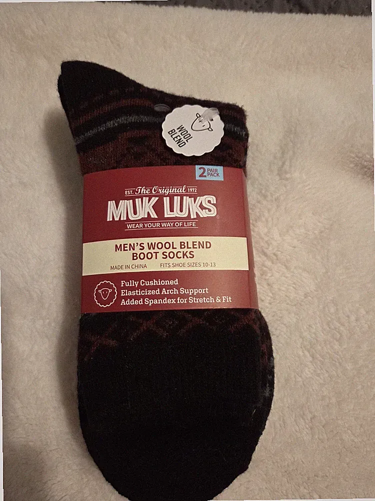 Muk Luks Mens Wool Blend Boot Socks Cushioned 2 Pair, Shoe Size 10-13 Black