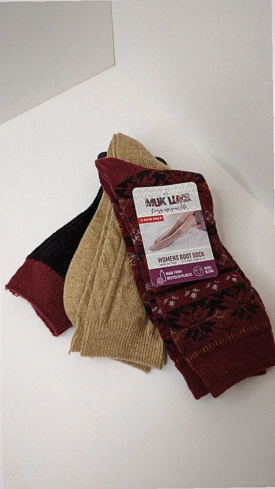 Muk Luks Womens Boot Socks THREE Pack Black, Tan, Maroon