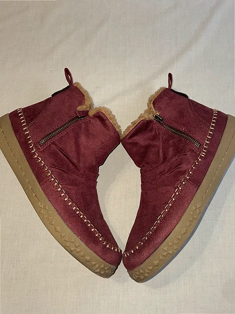 Muk Luks Womens Zip Side Boots Size 12 M Raspberry Fabric Comfort Warmth Relax