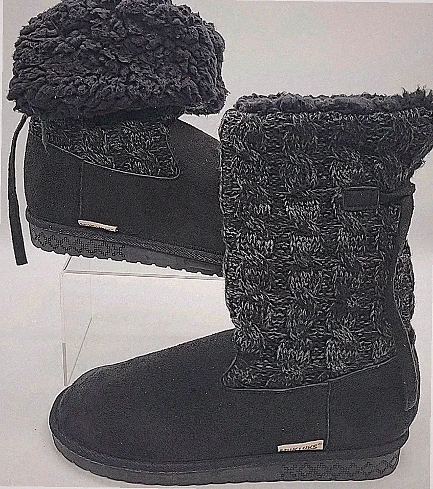 MukLuks Womens Black Durable Sole Cuffed Up or Down Knit Tall Boot Size 7