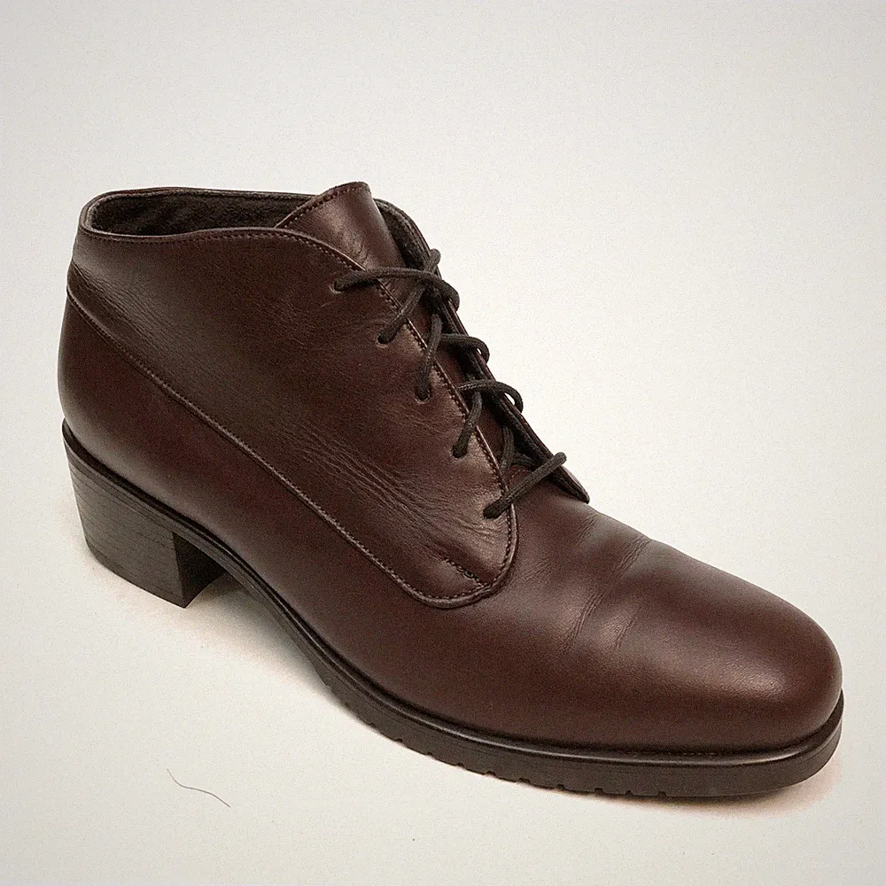 Munro Women’s Sz 6.5 N Extra Narrow Brown Leather Booties Oxfords Block Heels