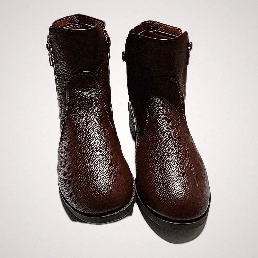 Musshoe Women’s Brown Ankle Boots Side Zip Faux Leather & Suede Fall Booties S-9