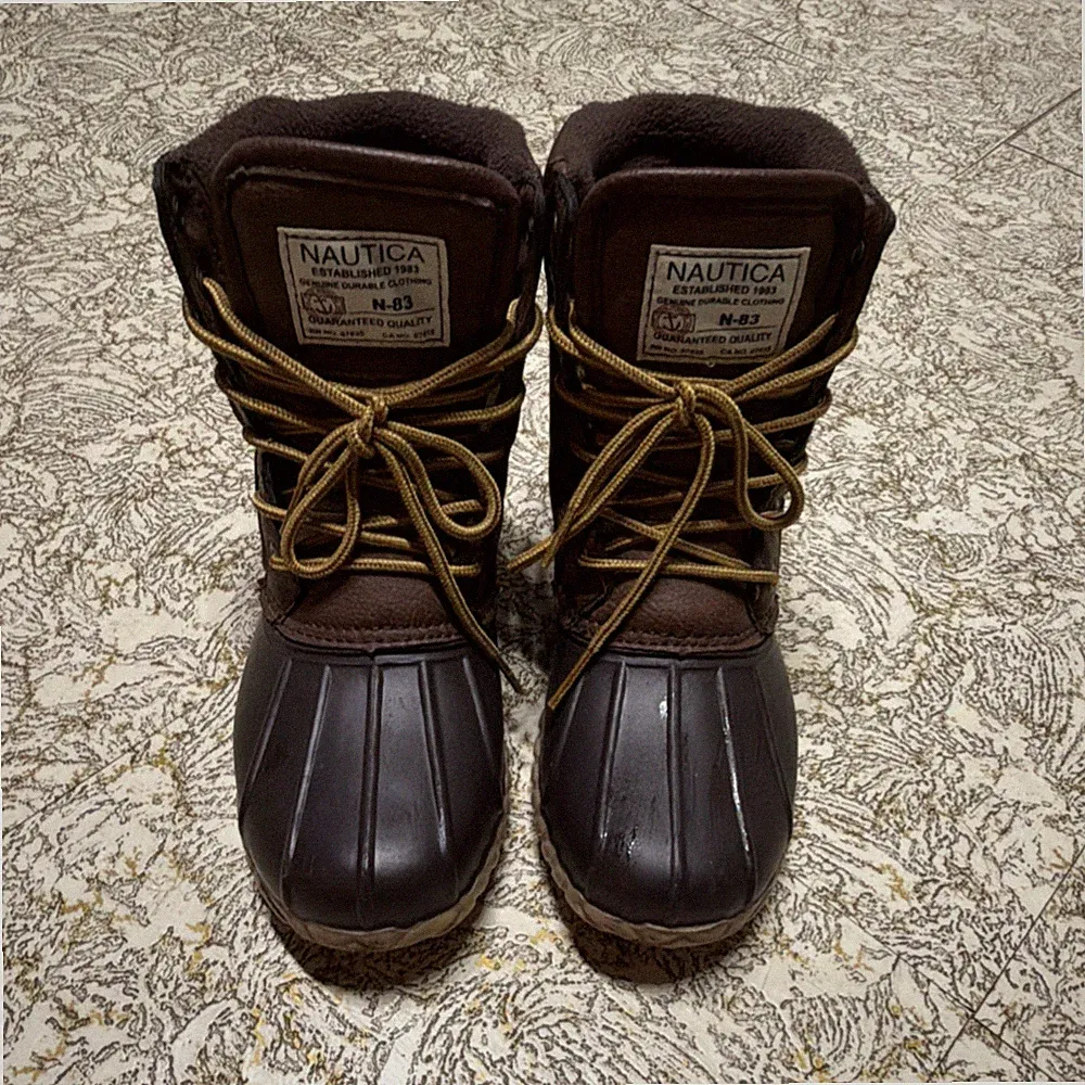 Nautica N-83 Boys Brown Duck Boots Lace Up Round Toe US Size 8