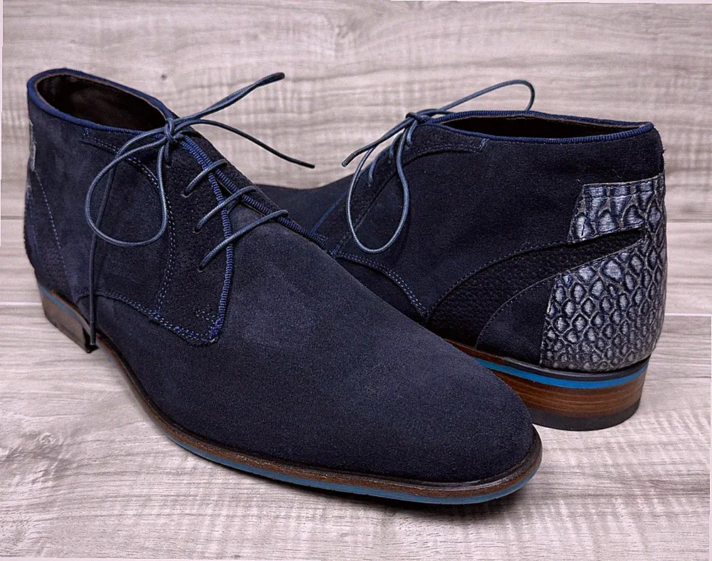 Nettleton Chukka Boots Men 9.5 US 41.5 EU Blue Suede/Snake Print HandCrafted