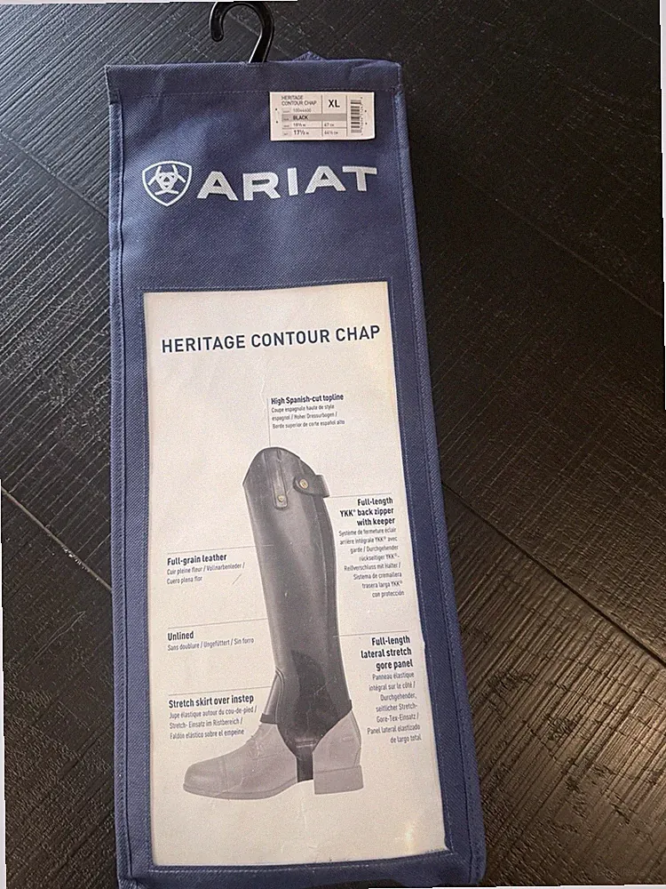 New Ariat Heritage Contour Chaps, Black Size XL, Full Grain Leather, Unlined