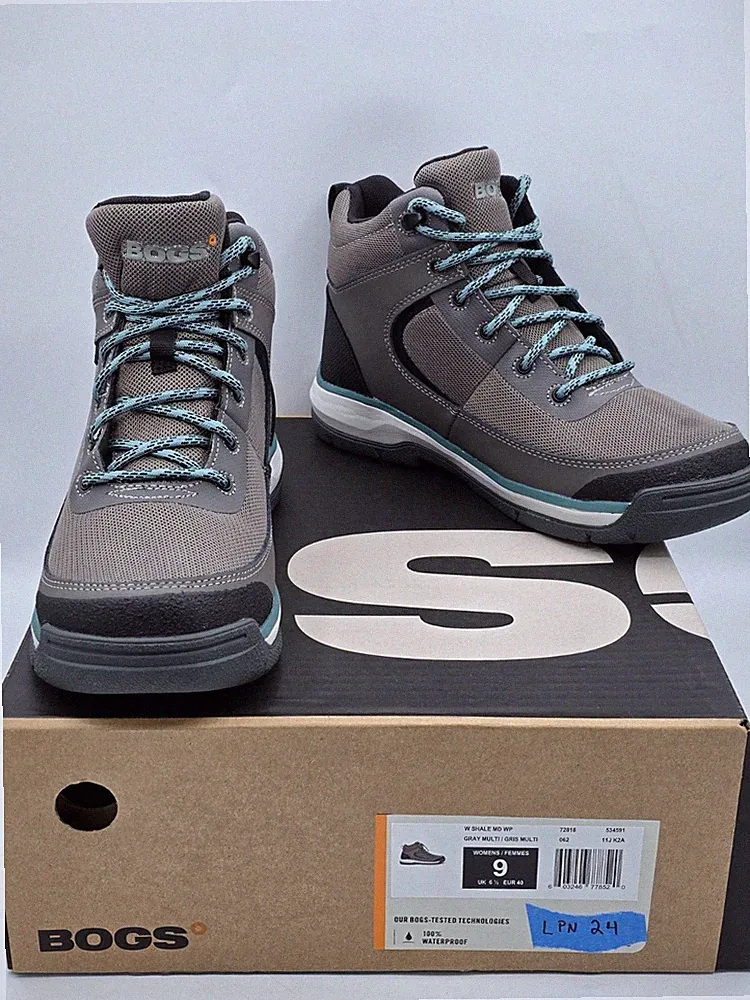 New BOGS Women's Shale Mid Soft Toe Waterproof Boot Hiking Gray Teal - Sz 9
