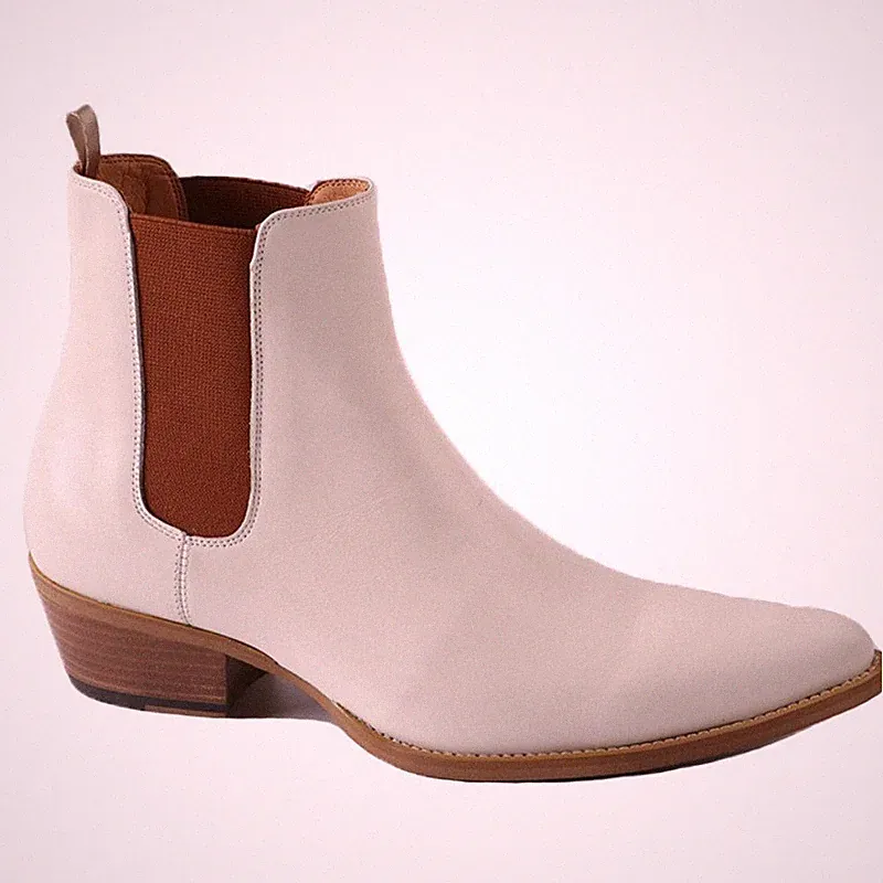 New Chelsea boot white leather boots point toe slip on ankle botas men party sh
