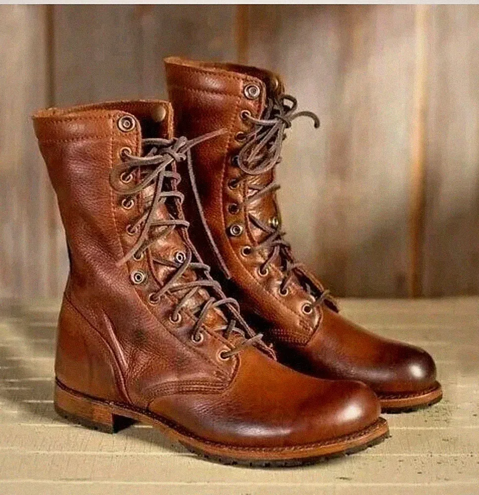 New Handmade Boots, High Ankle Combat Brown Leather Casual Men Marching Boots