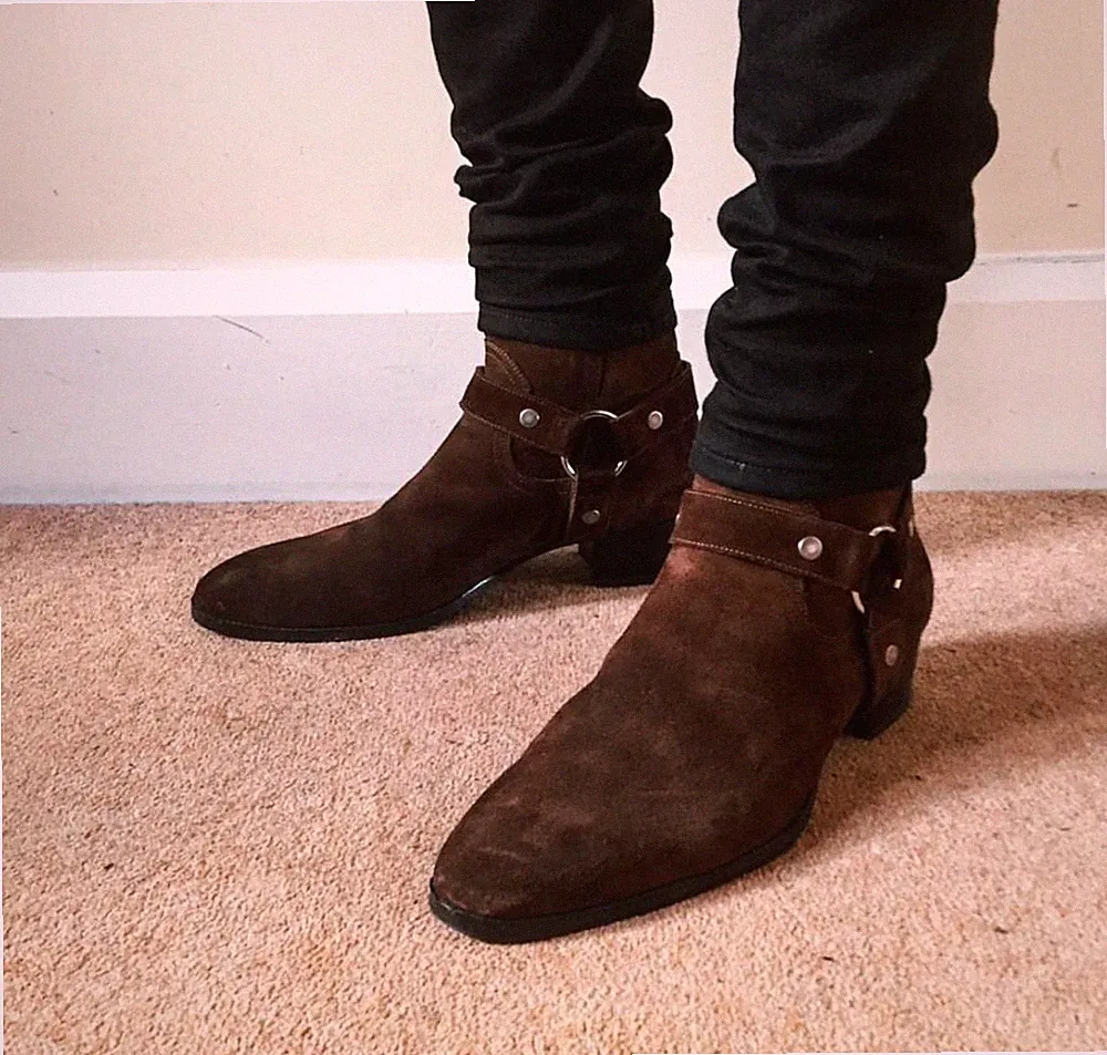 New Handmade Brown Suede Leather Zipper Motorcycle Ankle Boots for Men's