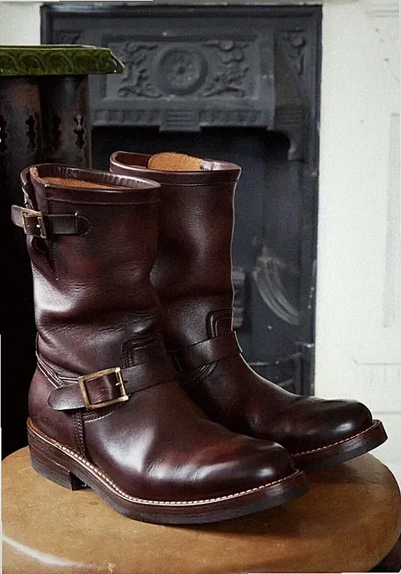 New Handmade Men's Brown Leather Bikers Motorcycle Brown Work Boots For Men