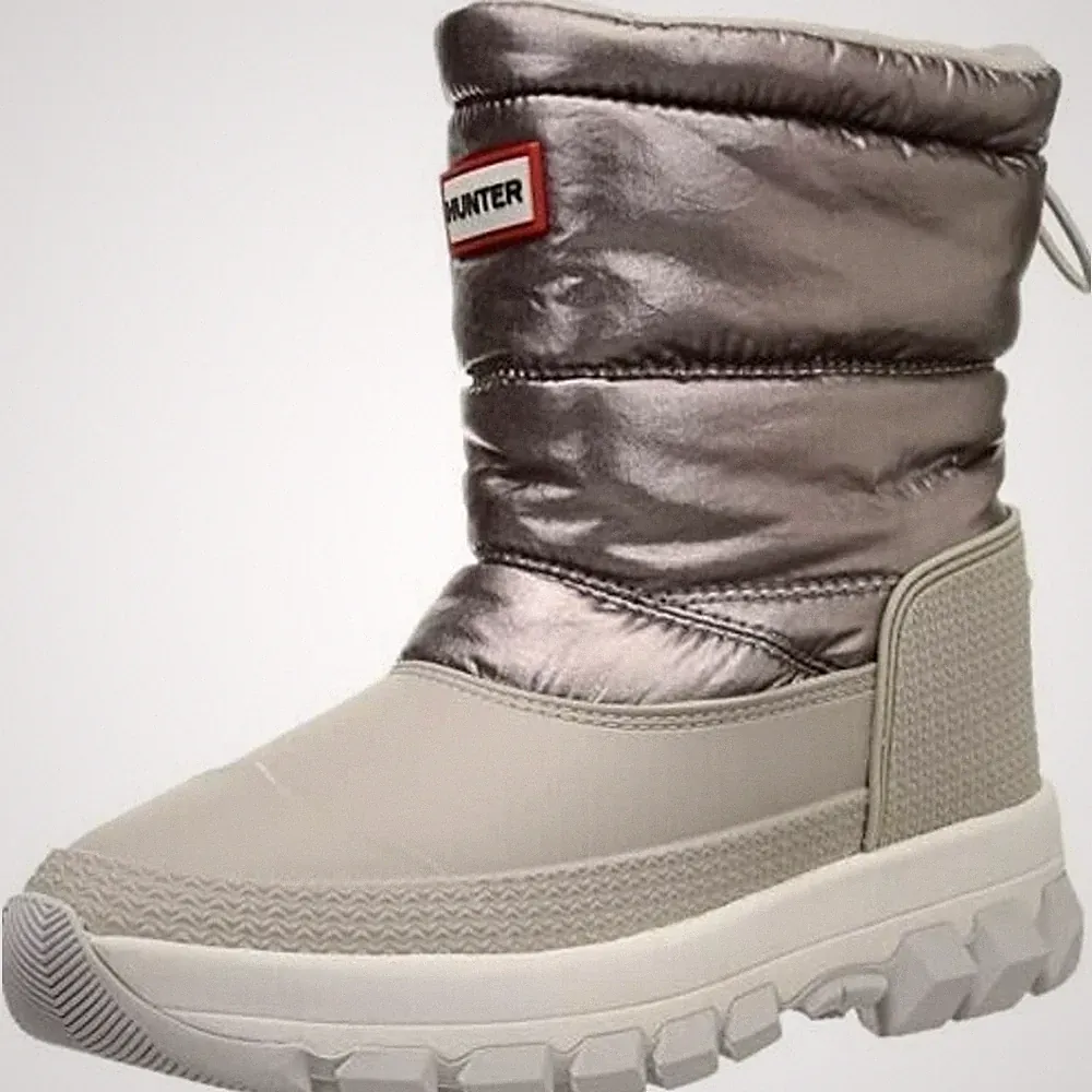 New HUNTER Insulated Metallic Short Snow Boots Winter Boot Silver Grey Size 5