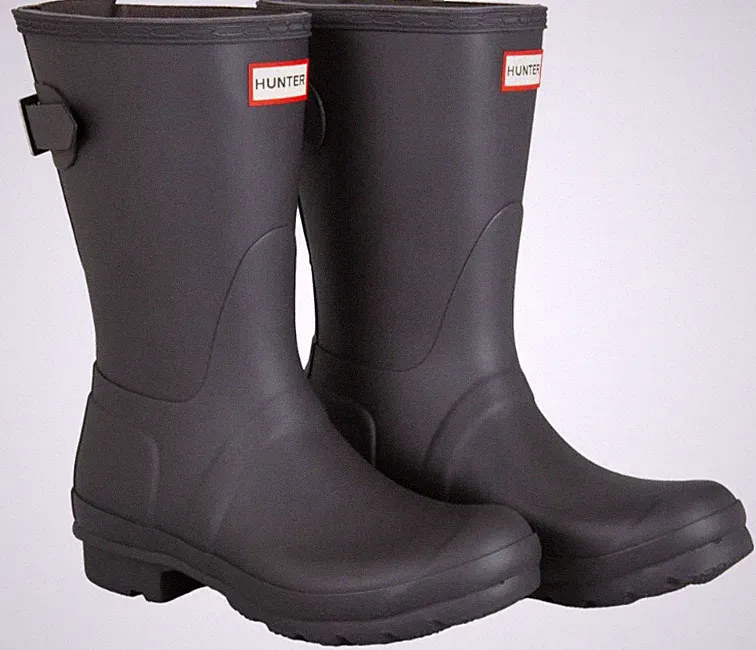 NEW!! Hunter Women's Black Original Short Back Adjustable Rain Boots