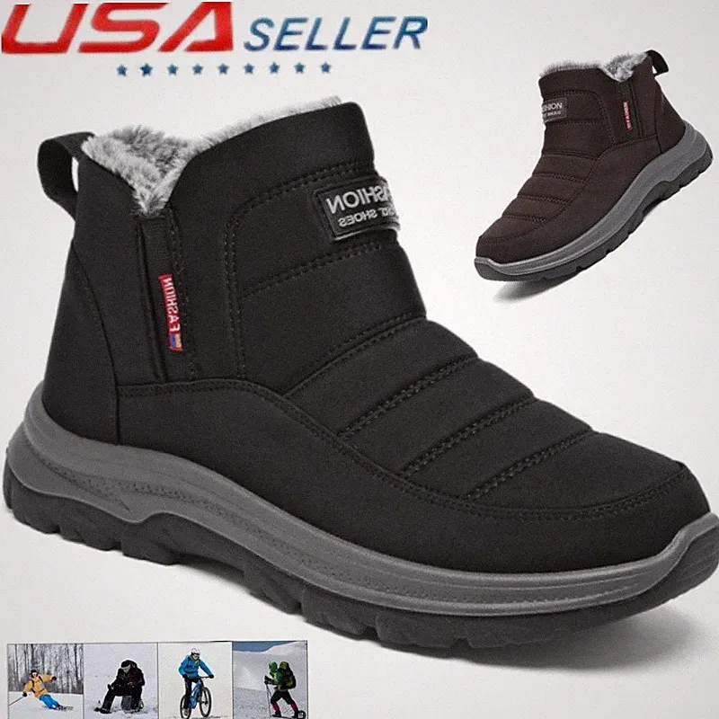 New Insulated Waterproof Cotton Shoes Men's Slip on Snow Boots Male Winter Warm