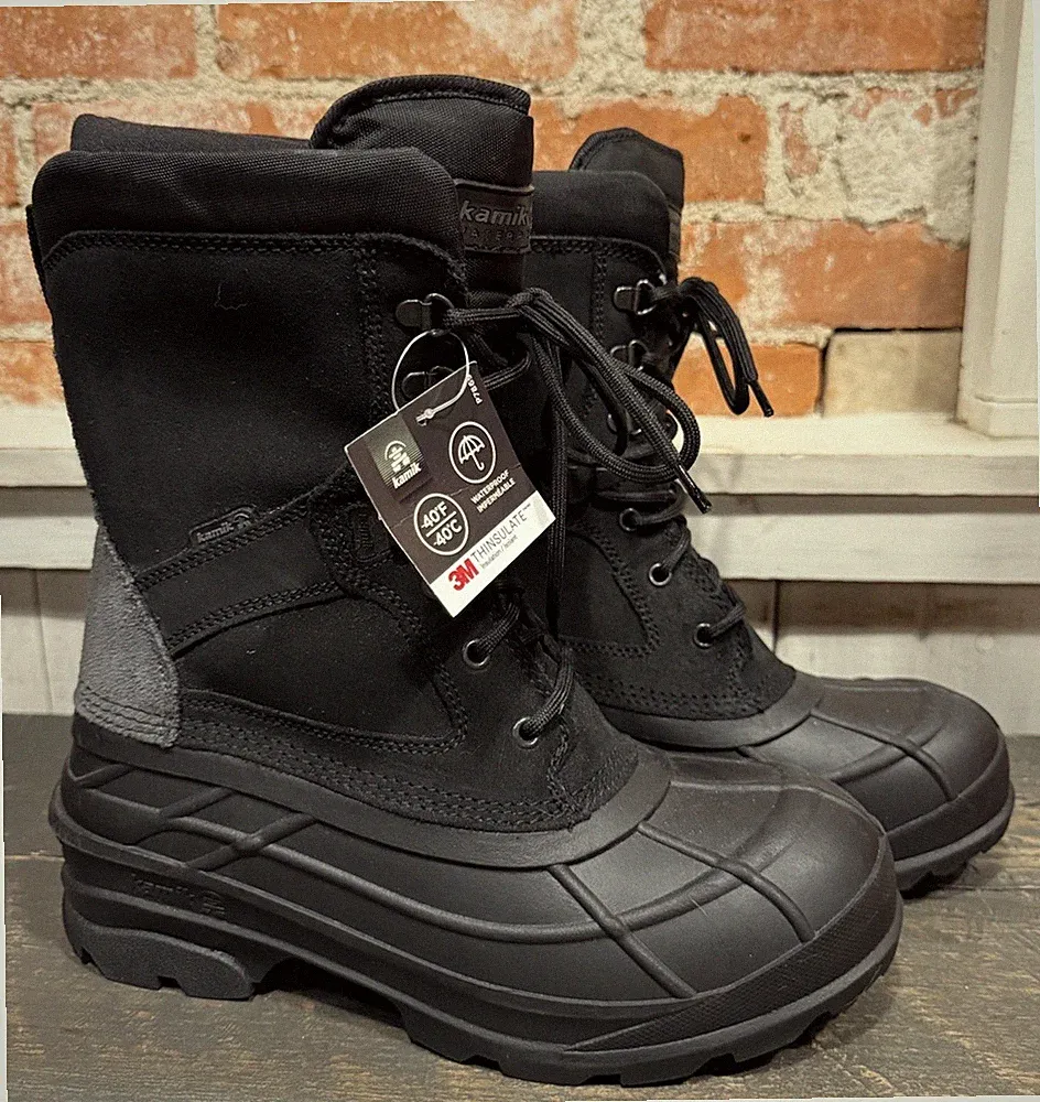 New Kamik Mens Nation Plus Snow Boots w/ Liners Size 8.5 NWT Black Gray Quality!