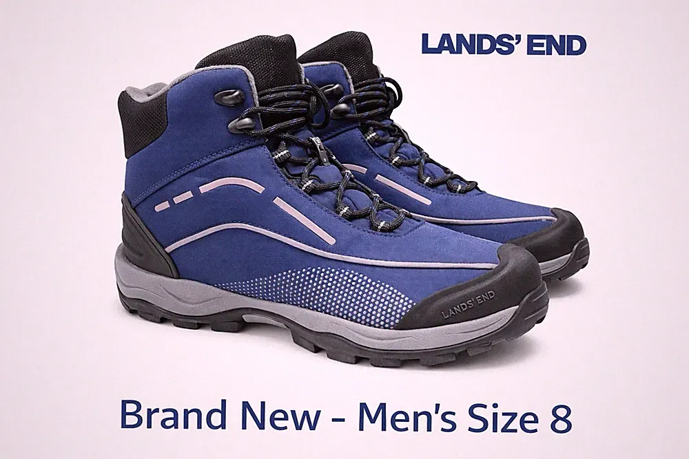 New Lands' End Men's Hiking Boots Size 8 Blue Lace Up Ankle Fabric Rubber