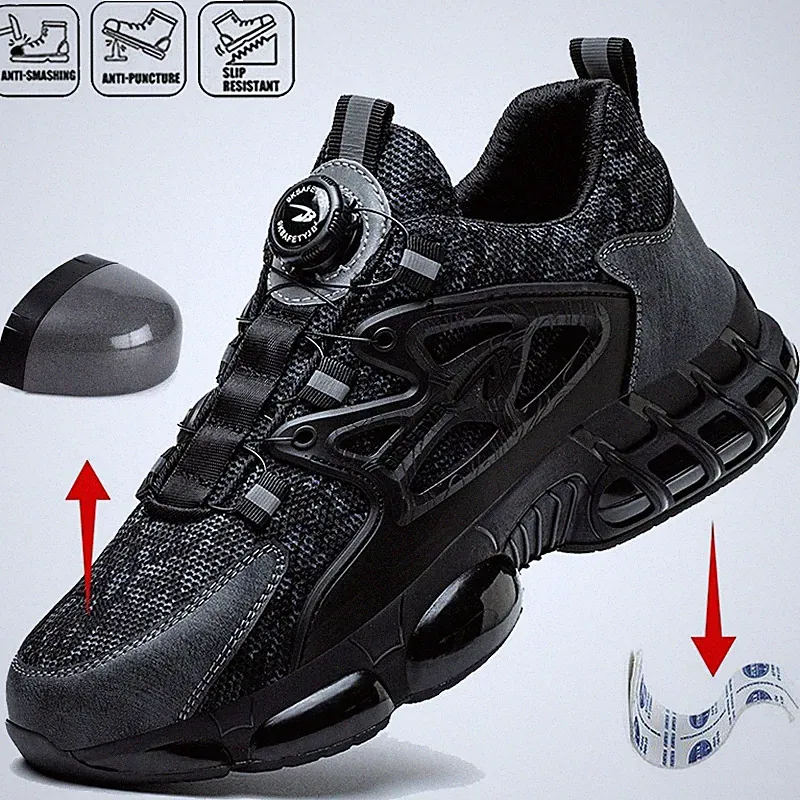 New Men Rotary Buckle Steel Toe Shoes Indestructible Safety Work Boots