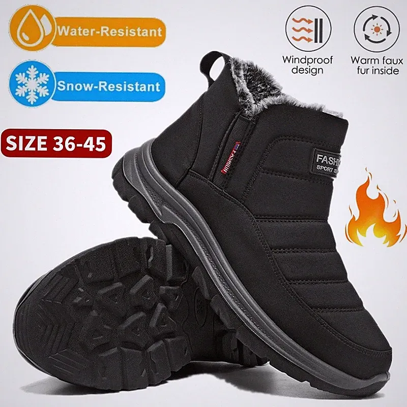 New Men's Ankle Snow Boots Winter Faux Fur Lined Insulated Warm Cotton Shoes US