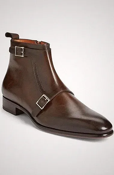 New Men's Brown Genuine Leather Ankle Boots with Side Zipper Boot For Snow Fall