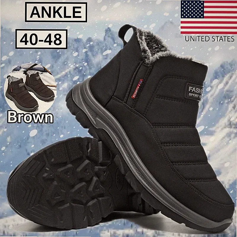New Men's Insulated Cotton Shoes Male Winter Warm Slip on Snow Boots Plush US