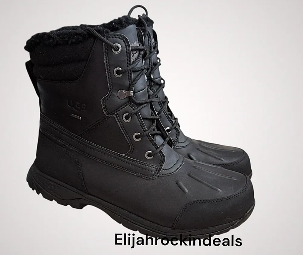 NEW MENS UGG FELTON BLACK WATERPROOF LEATHER DUCK WINTER SNOW BOOTS